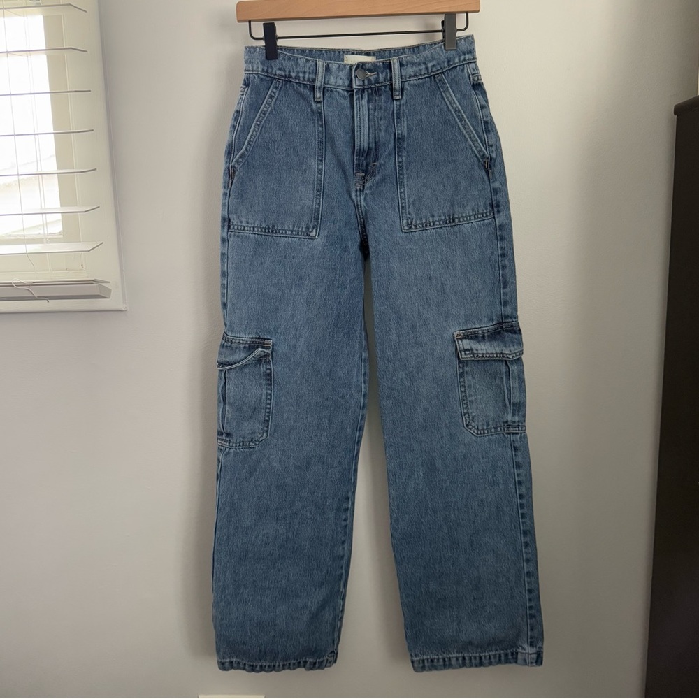 Altar'd State 25 Cargo Mid‎ Rise Jeans Stone Medium Wash Relaxed Baggy Grunge